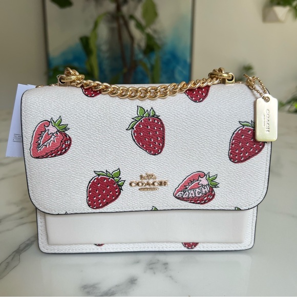 Coach Handbags - NWT Coach Mini Klare Crossbody Bag With Strawberry Print CAP94 Gold Chalk Multi